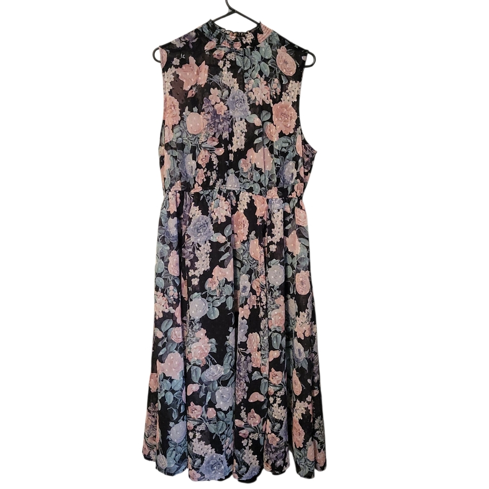 NWT Torrid Floral Clip Dot Mock Neck Sleeveless Midi Romantic Dress Fit Flare 1X - Picture 2 of 11